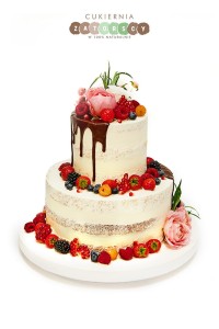 Tort Naked Cake z Żywymi Kwiatami i Owocami  Dwupiętrowy  