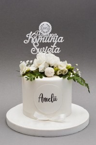 Tort Komunijny   z Żywymi Kwiatami  Topper