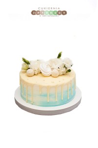  Tort Klasyczny   z Żywymi Kwiatami Niebieski Drip Cake