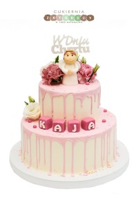 Tort Na Chrzest Dla Dziewczynki Z Żywymi Kwiatami Aniołkiem