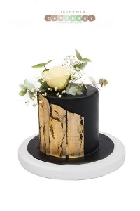 Tort Dla Kobiety Czarno Złoty z Żywymi Kwiatami