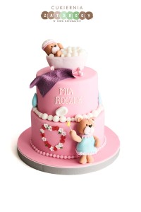 Tort na roczek Dla Dziewczynki z Misiami Dwupiętrowy