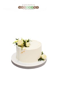  Tort Biały Żywe Kwiaty i Złoto