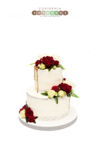 Tort Dwupiętrowy Naked Drip Cake z Żywymi Kwiatami