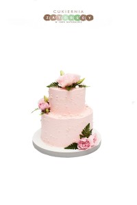 Tort  Różowy Z Żywymi Kwiatami Ślubny 