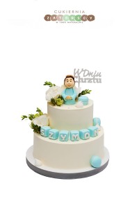 Tort Na Chrzest Dla Chłopca  Z Żywymi Kwiatami Aniołkiem 