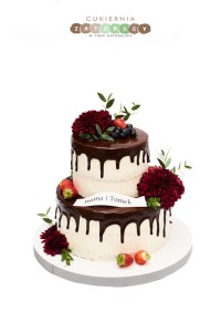 Tort Naked Cake z Żywymi Kwiatami i Owocami  Dwupiętrowy 