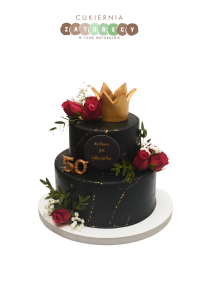 Tort Na 50-te Urodziny Dla Kobiety Żywe Kwiaty Korona