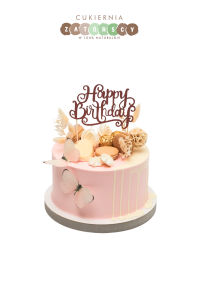 Tort Różowy Dla Kobiety Topper Happy Birthday