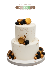 Tort Biały ze Złotem Elegancki 