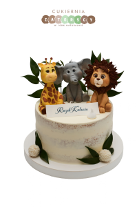  Tort  Na Roczek ze Zwierzętami Tygrys Słoń Żyrafa Naked Cake